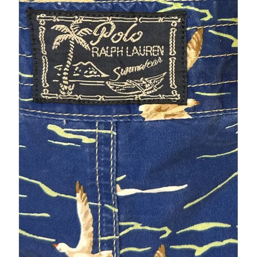 Polo Ralph Lauren Blue Swim‎ Trunks Lined Board Shorts Pirate Ship Buoy Mens 38